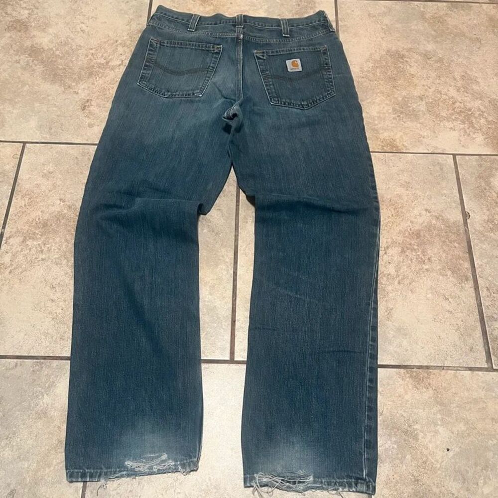 Vintage Carhartt Distressed Blue Jeans Workwear Denim Pants size 33x32